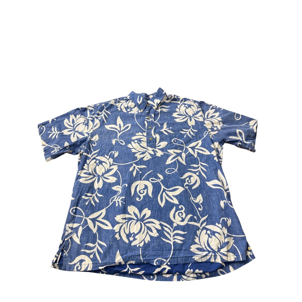 Reyn Spooner Hawaiian Traditions Blue Floral Cotton Popover Shirt Mens XL